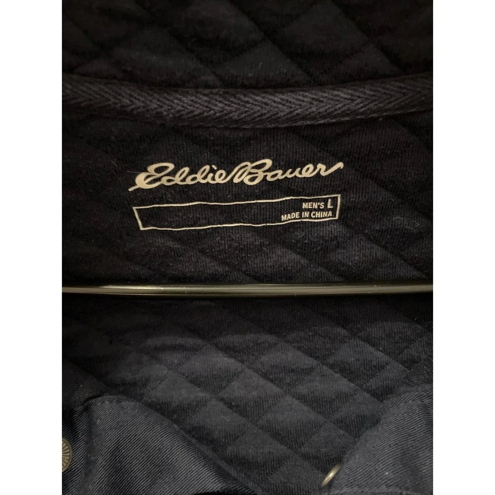 Eddie Bower Navy Men's Quilted Pullover, Long Sleeve , Quarter Button Up - Picture 5 of 5